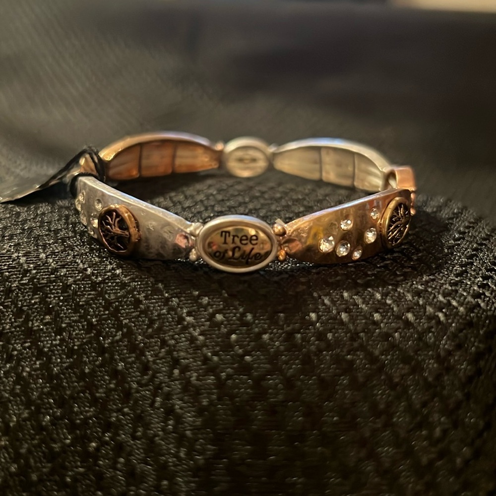 Tree of Life elastic bracelet. Copper and silver colored